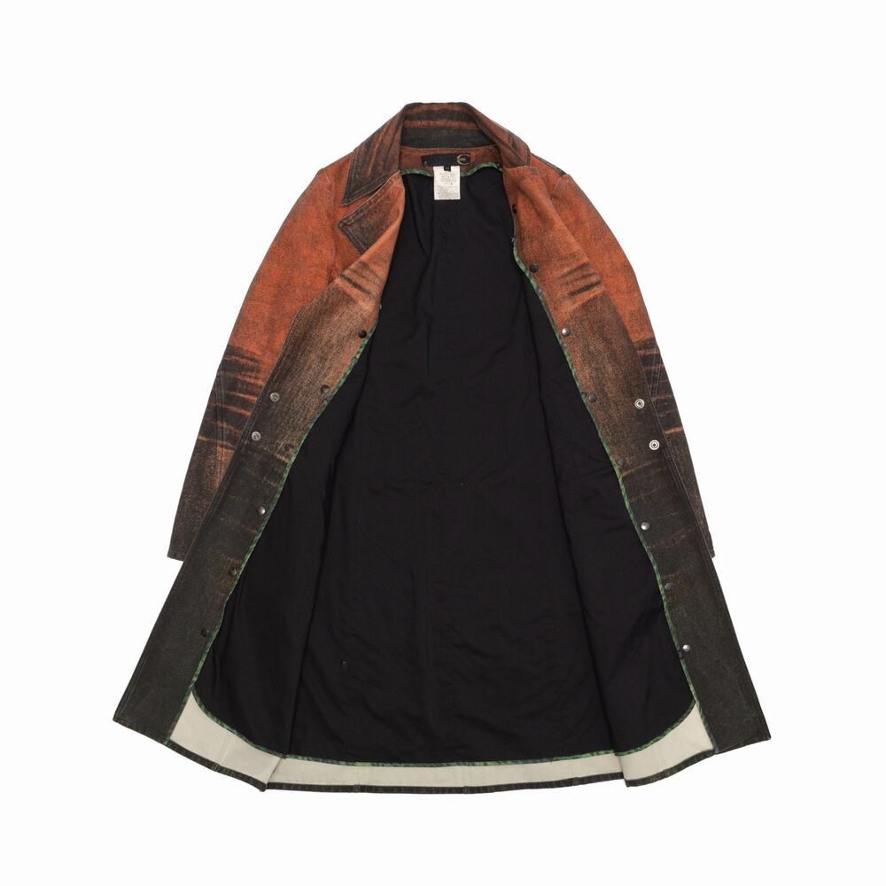 JUST CAVALLI AW04 Sunset Y2K Distressed Denim Long Coat Orange Black IT 42 - Picture 4 of 10